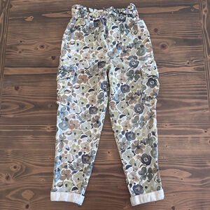 Free Assembly Girls Cargo Pants M 7/8 Floral Green Drawstring